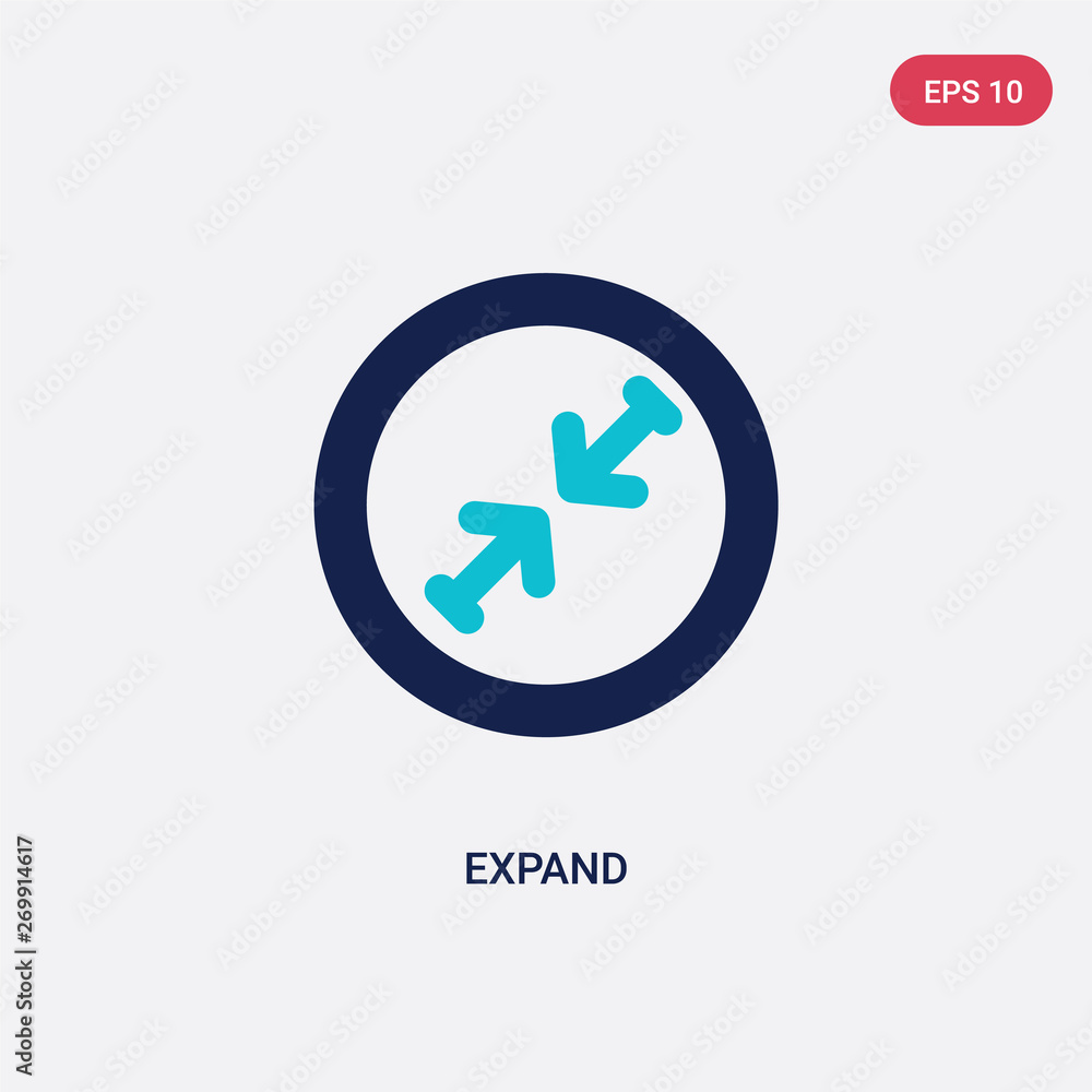 Poster two color expand vector icon from arrows 2 concept. isolated blue expand vector sign symbol can be u