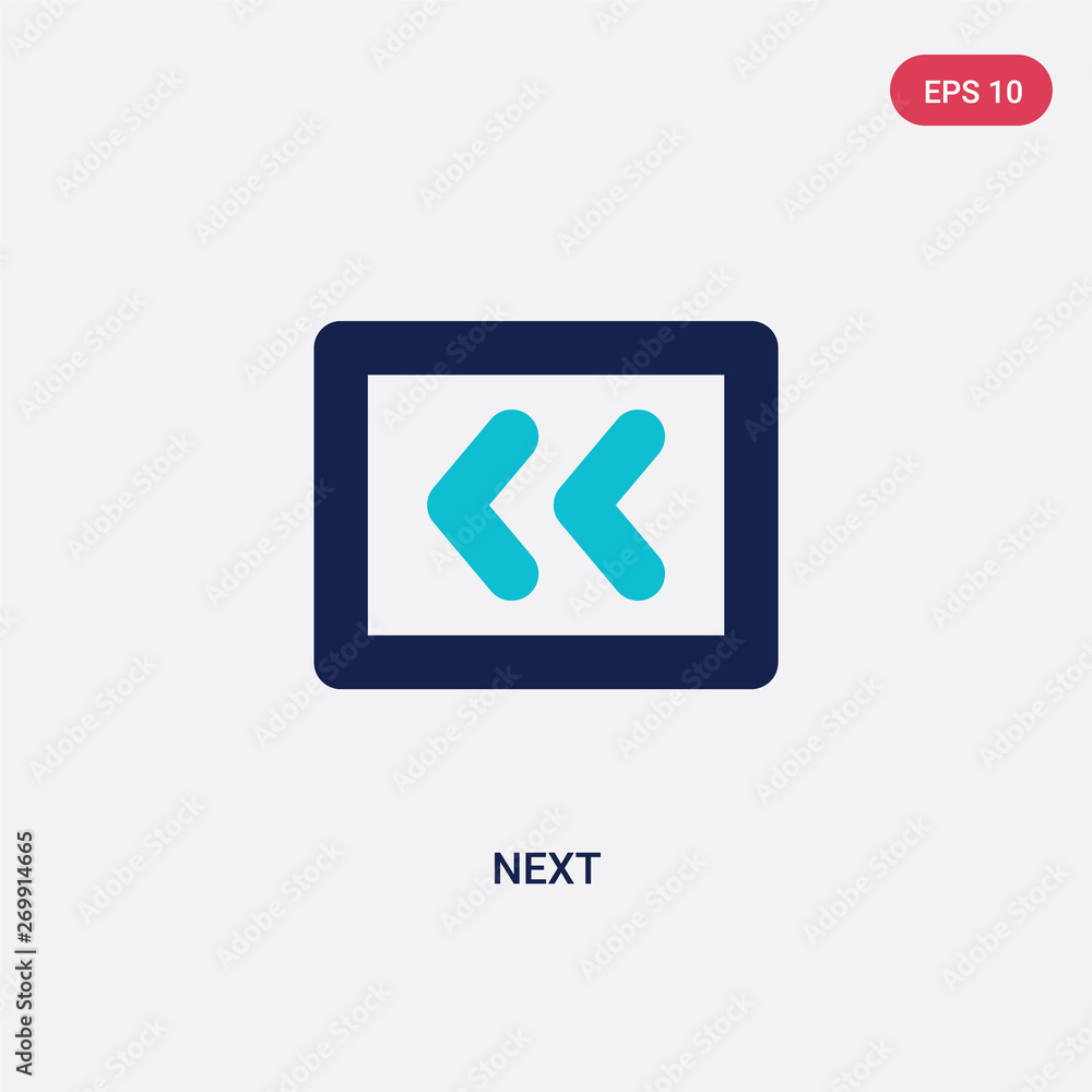 Poster two color next vector icon from arrows 2 concept. isolated blue next vector sign symbol can be use f