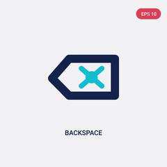 two color backspace vector icon from arrows 2 concept. isolated blue backspace vector sign symbol can be use for web, mobile and logo. eps 10
