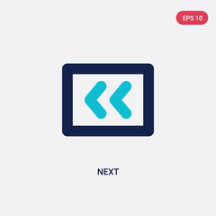 two color next vector icon from arrows 2 concept. isolated blue next vector sign symbol can be use for web, mobile and logo. eps 10