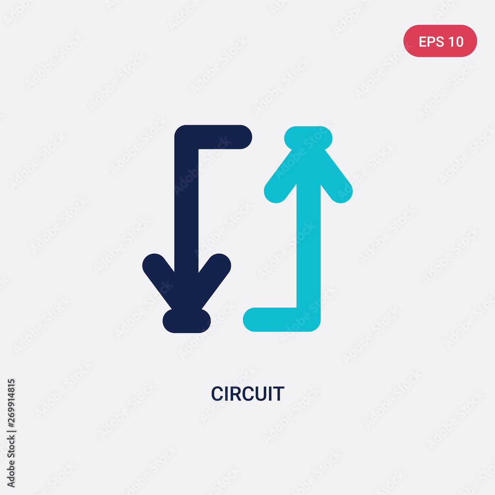 Poster two color circuit vector icon from arrows 2 concept. isolated blue circuit vector sign symbol can be