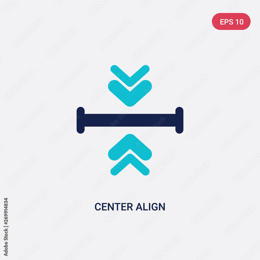 Poster two color center align vector icon from arrows 2 concept. isolated blue center align vector sign sym