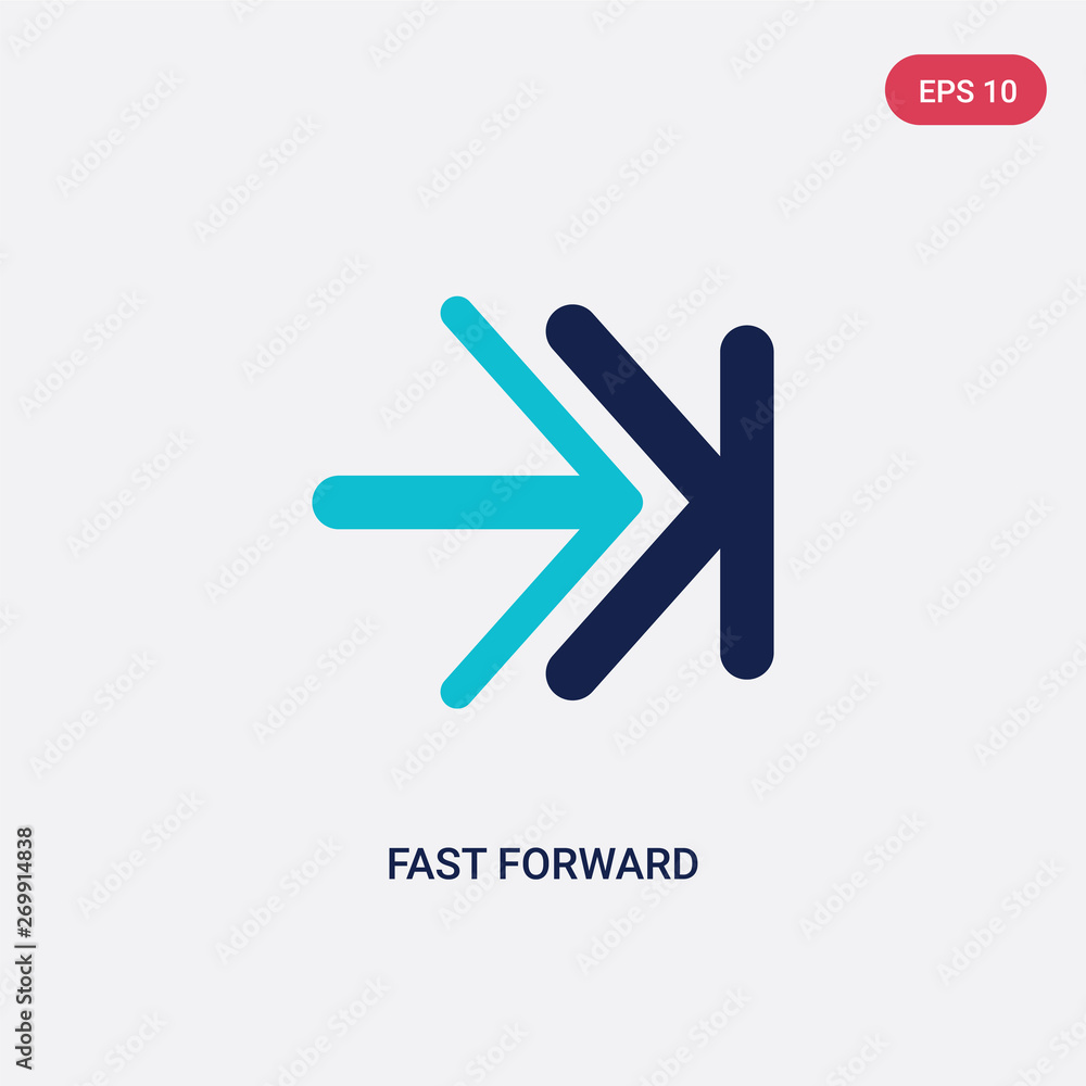 Poster two color fast forward vector icon from arrows 2 concept. isolated blue fast forward vector sign sym