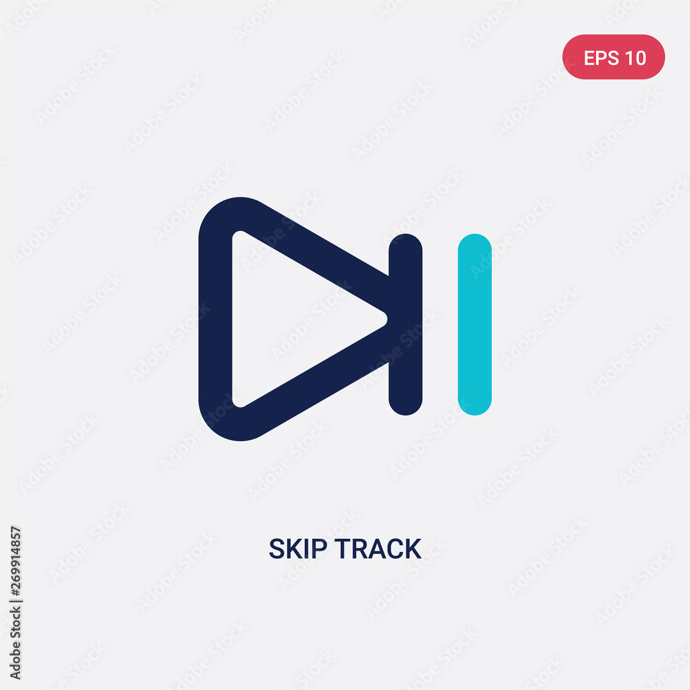 Poster two color skip track vector icon from arrows concept. isolated blue skip track vector sign symbol ca