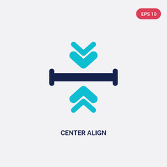Obraz premium two color center align vector icon from arrows 2 concept. isolated blue center align vector sign symbol can be use for web, mobile and logo. eps 10