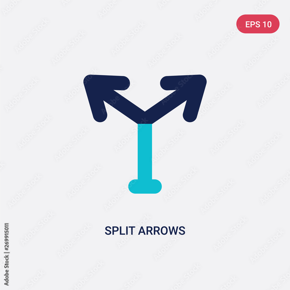 Poster two color split arrows vector icon from arrows concept. isolated blue split arrows vector sign symbo
