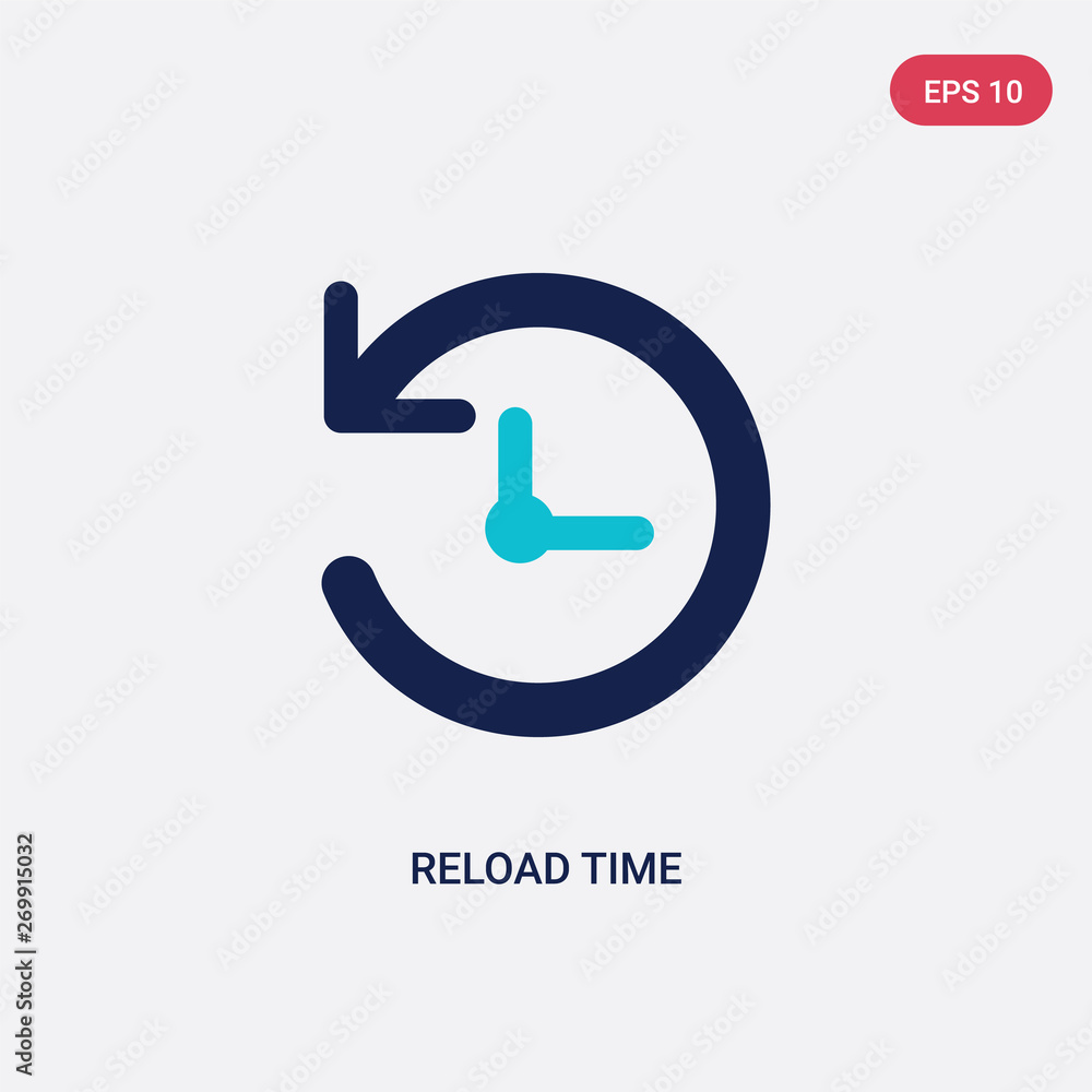 Poster two color reload time vector icon from arrows concept. isolated blue reload time vector sign symbol 