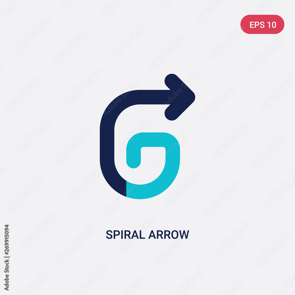 Poster two color spiral arrow vector icon from arrows concept. isolated blue spiral arrow vector sign symbo