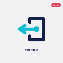 two color exit right vector icon from arrows concept. isolated blue exit right vector sign symbol can be use for web, mobile and logo. eps 10