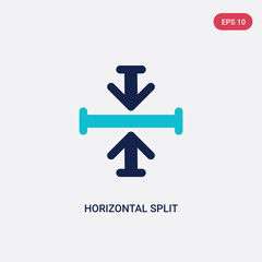 two color horizontal split vector icon from arrows concept. isolated blue horizontal split vector sign symbol can be use for web, mobile and logo. eps 10