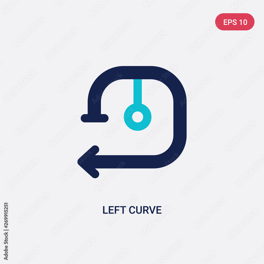 Poster two color left curve vector icon from arrows concept. isolated blue left curve vector sign symbol ca