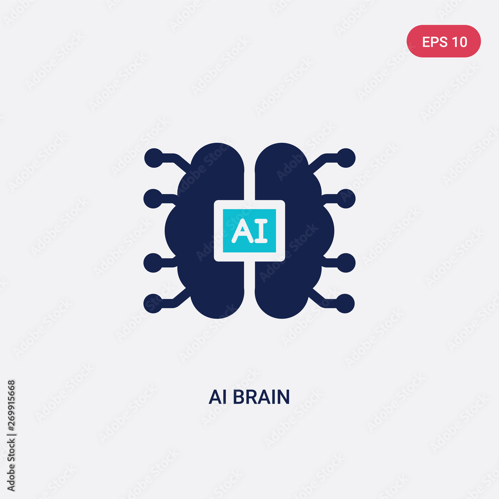 Poster two color ai brain vector icon from artificial intellegence concept. isolated blue ai brain vector s