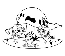 beautiful magic fairies with toad prince in the garden