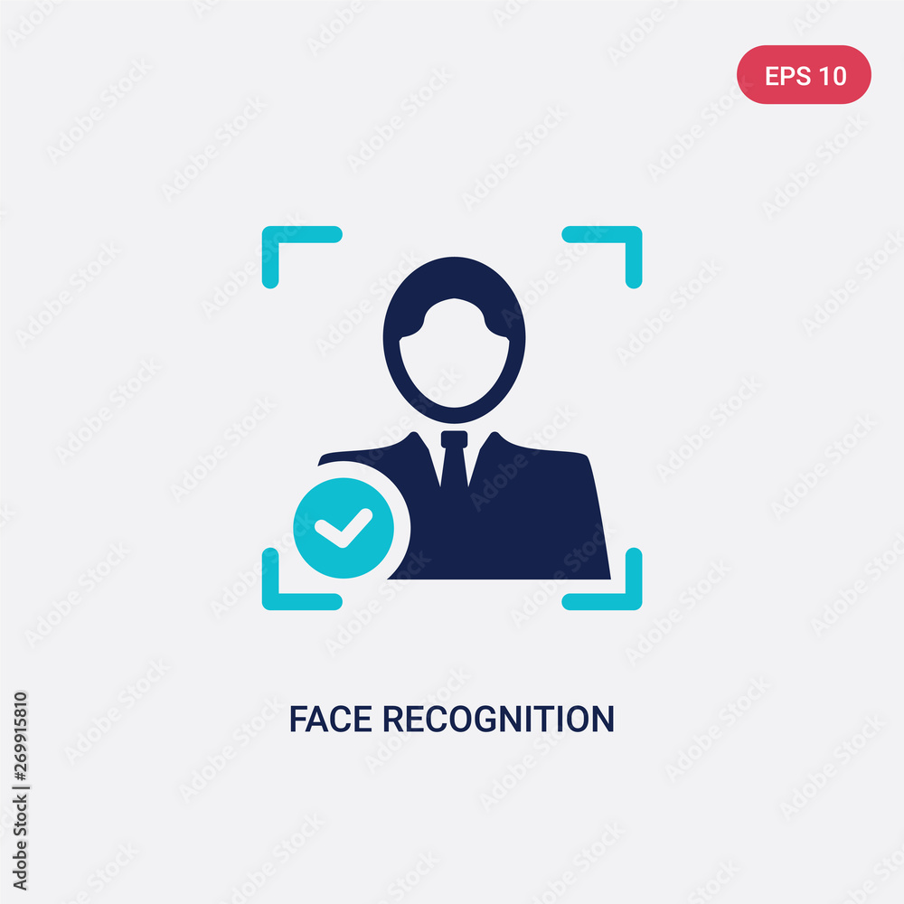 Poster two color face recognition vector icon from artificial intellegence concept. isolated blue face reco
