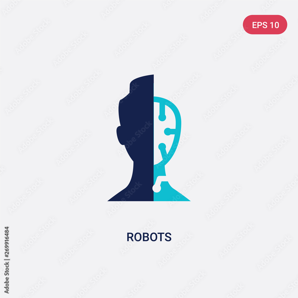 Poster two color robots vector icon from artificial intelligence concept. isolated blue robots vector sign 