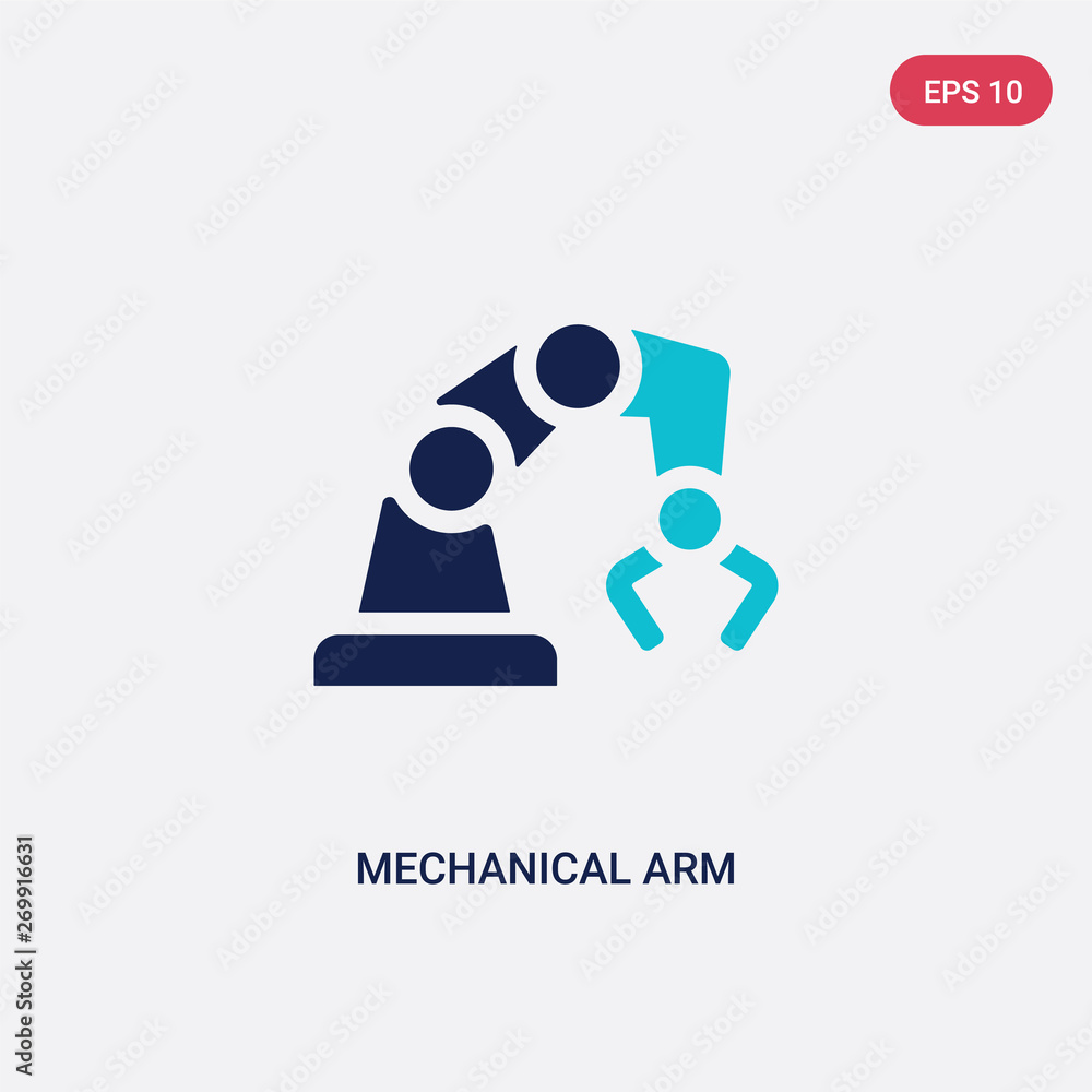 Poster two color mechanical arm vector icon from artificial intelligence concept. isolated blue mechanical 