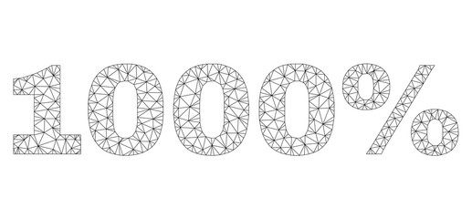 Mesh vector 1000% text. Abstract lines and circle dots are organized into 1000% black carcass symbols. Wire carcass 2D polygonal mesh in vector format.