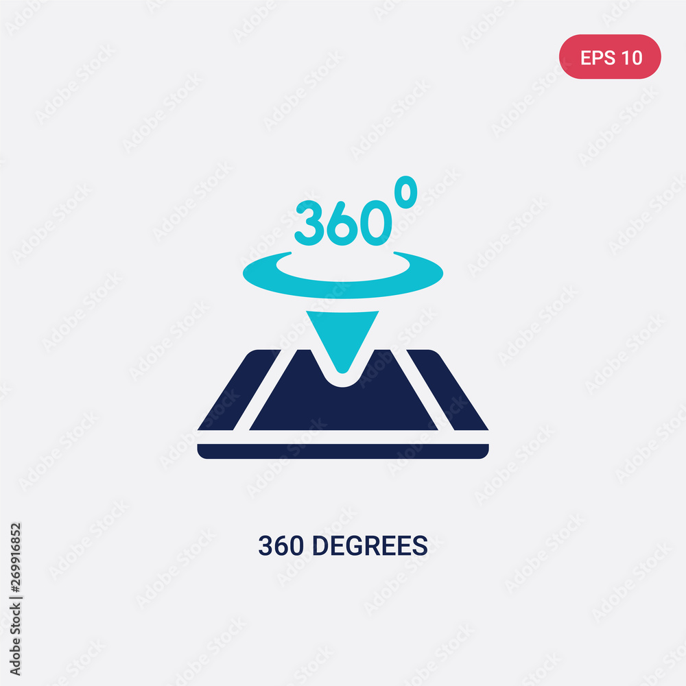 Poster two color 360 degrees vector icon from augmented reality concept. isolated blue 360 degrees vector s