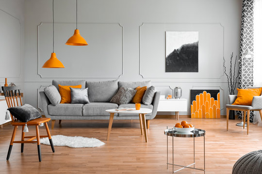 Grey orange living room outlet