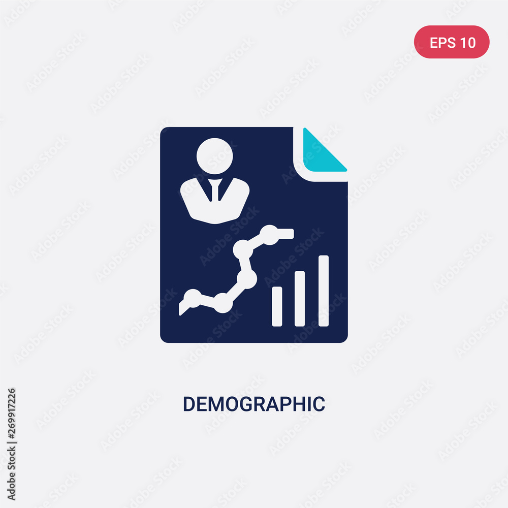 Poster two color demographic vector icon from big data concept. isolated blue demographic vector sign symbo