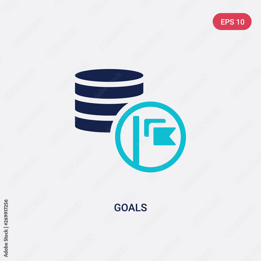 Poster two color goals vector icon from big data concept. isolated blue goals vector sign symbol can be use