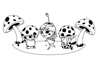 fungus elfs and fairy in the garden