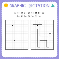 Graphic dictation. Giraffe. Kindergarten educational game for kids. Preschool worksheet for practicing motor skills. Working pages for children
