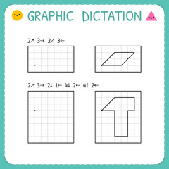Graphic dictation. Kindergarten educational game for kids. Working pages for children. Preschool worksheet for practicing motor skills