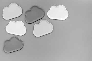 cloud computing concept with clouds on gray background top view space for text