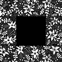 Floral typography poster with white flowers on black in flat style. Vector illustration for 8 March Woman's Day, Mother's Day, greeting cards, wedding invitations. Border background, template