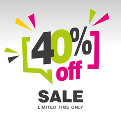40 percent off sale modern green pink colorful white sticker icon banner