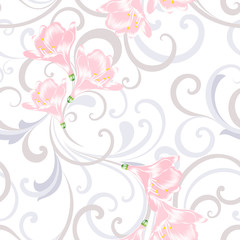 Seamless floral pattern with hand-drawn amaryllis flowers.