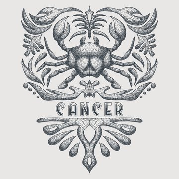 vintage cancer zodiac vector illustration