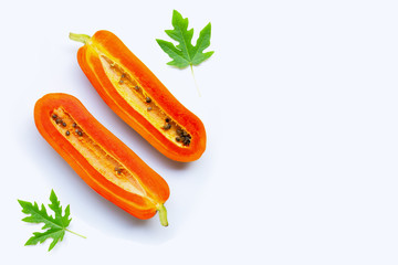 Papaya fruit on white.