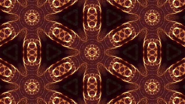 Glow particles form ornate pattern like mandala. Abstract seamless animation as science fiction pattern for HUD screen element. Top of view. Complex structure as background. Golden red ver 62