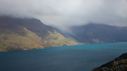 mountain and lake rainbow