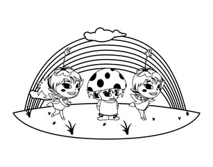 beautiful magic fairies with fungu elf and rainbow