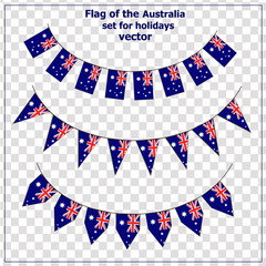 Obraz premium Bright set with flags of Australia for holidays. Vector illustration. Happy Australia day background. Illustration with transparent background.