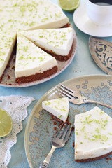Lime cheesecake and cup of cofee