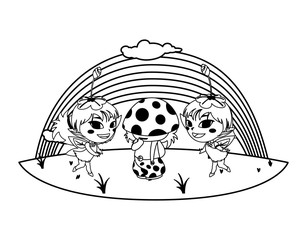 beautiful magic fairies with fungu elf and rainbow