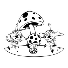 beautiful magic fairies with fungu elf in the garden