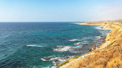 Fototapeta na wymiar Beautiful rough coast of Mediterranean Sea in Karpass region of Northern Cyprus