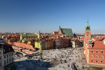 Plakat People at Castle Square in Warsaw, Poland - aerial view from the bell tower of the St. Anne church 
