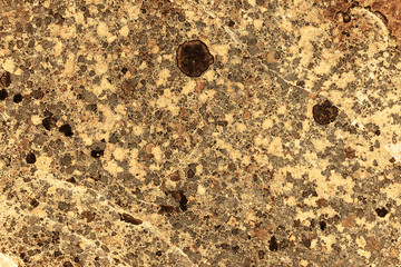 Vintage yellow background. Rough painted wall of aspen gold color. Imperfect plane of golden colored. Uneven old decorative toned backdrop of yellow tint. Texture of gold hue. Ornamental stony surface