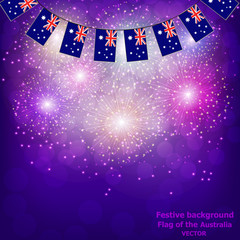Bright firework with flags Australia for holidays. Vector illustration.