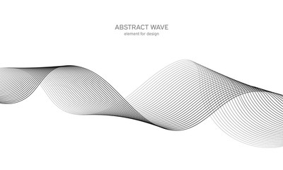 Abstract wave element for design. Digital frequency track equalizer. Stylized line art background. Vector illustration. Wave with lines created using blend tool. Curved wavy line, smooth stripe.