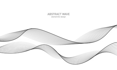 Abstract wave element for design. Digital frequency track equalizer. Stylized line art background. Vector illustration. Wave with lines created using blend tool. Curved wavy line, smooth stripe.