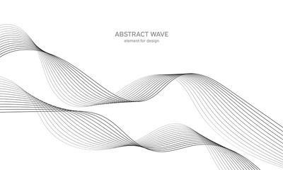Abstract wave element for design. Digital frequency track equalizer. Stylized line art background. Vector illustration. Wave with lines created using blend tool. Curved wavy line, smooth stripe.