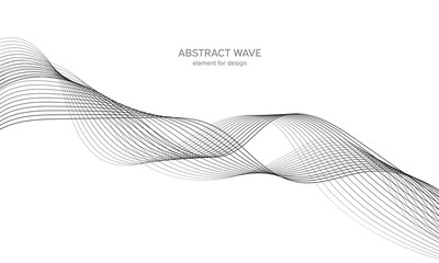 Abstract wave element for design. Digital frequency track equalizer. Stylized line art background. Vector illustration. Wave with lines created using blend tool. Curved wavy line, smooth stripe.