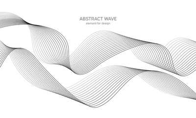 Abstract wave element for design. Digital frequency track equalizer. Stylized line art background. Vector illustration. Wave with lines created using blend tool. Curved wavy line, smooth stripe.